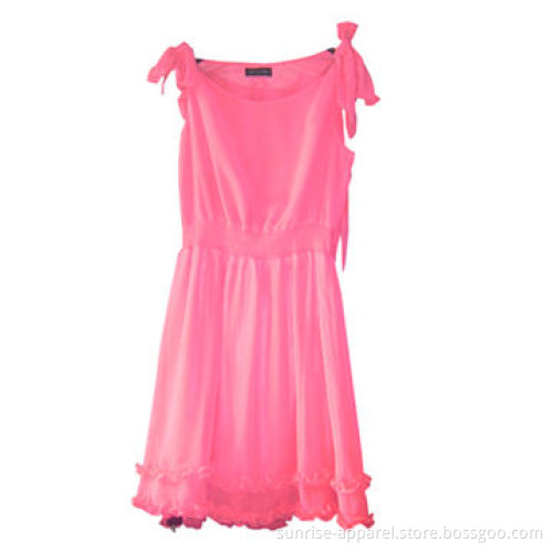 100% Polyester Women's Dress with Bow on the Waist
